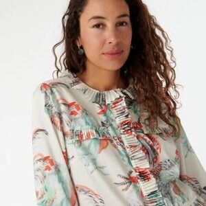 J. Crew Collection Women Rooster Top M White Pleated Button Front Top Novelty